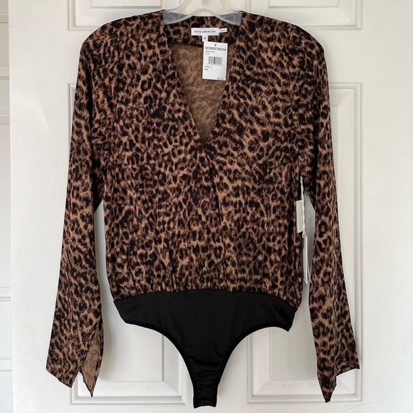 NWT Good American Wrap-effect Sepia Leopard-Print Satin Bodysuit 0 - Picture 5 of 15